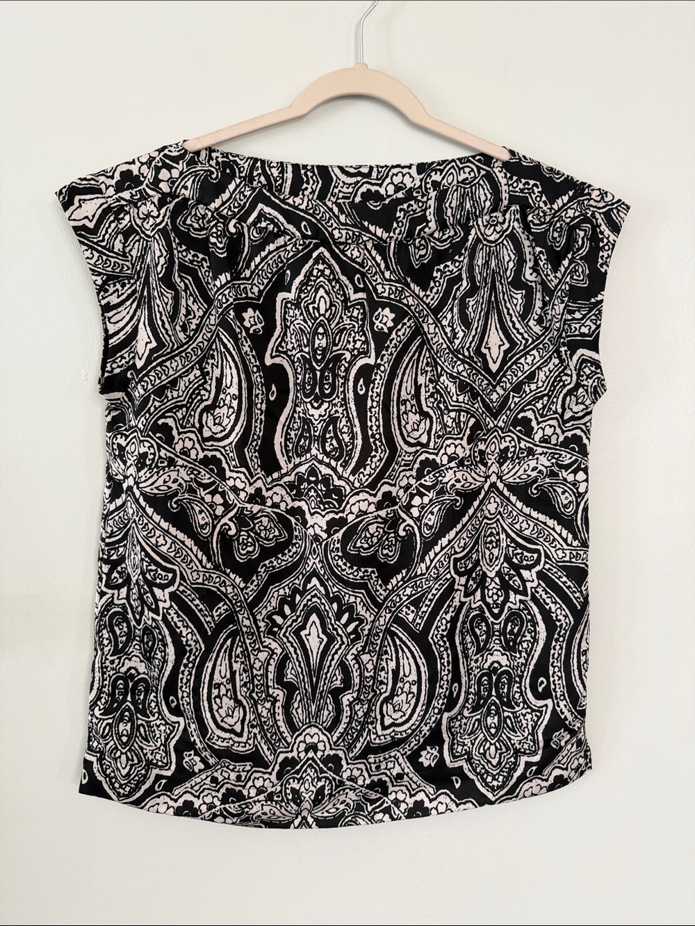 Talbots Black and White Paisley Cap Sleeve Blouse